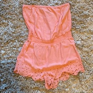 Coral Pink Aerie Romper Lace Hem size Small